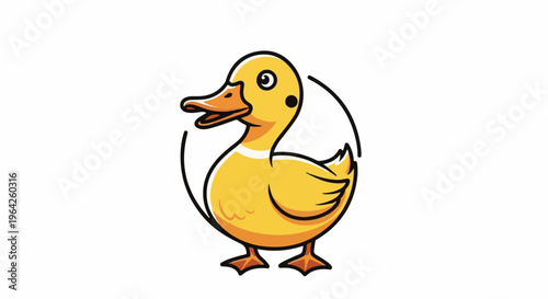 Adorable cartoon duckling with open beak and curious eye in circle