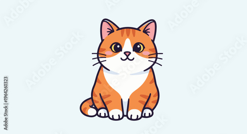 Adorable cartoon orange tabby cat sitting with a happy expression