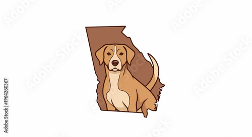 Adorable tan dog silhouette inside a brown state outline