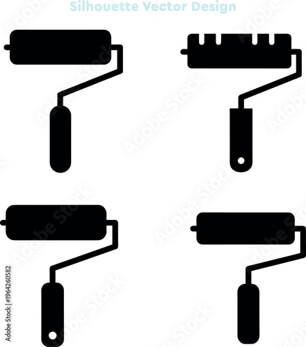 Silhouette set of decorator rollers and painting equipment. Vector set of construction tools and professional painting icons. Diy home project. Professional vector illustration