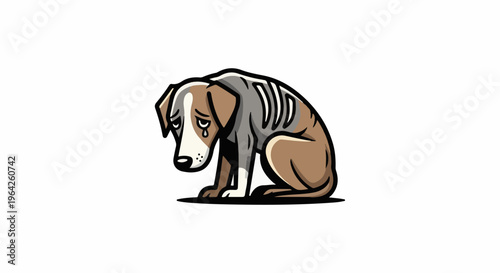 Sad, emaciated dog with visible ribs, crying