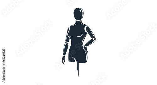 Silhouette of a dark, jointed mannequin torso with one hand on hip