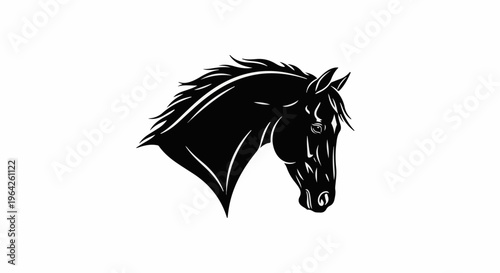 Stylized black horse head profile on white background
