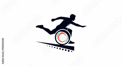 Silhouette of athlete in wheelchair racing on abstract track