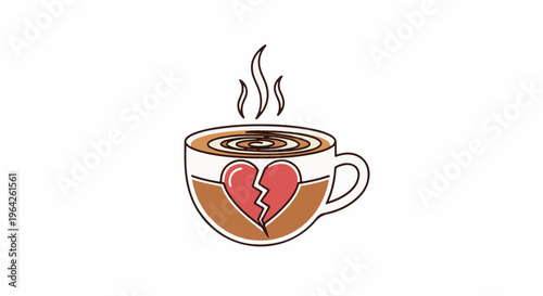 Steaming coffee cup with a broken heart inside