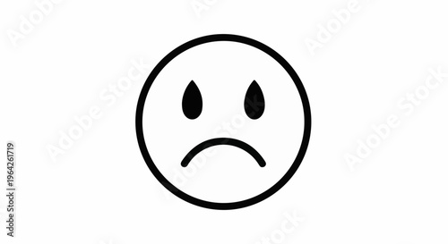 Simple sad face icon with tears, black outline on white