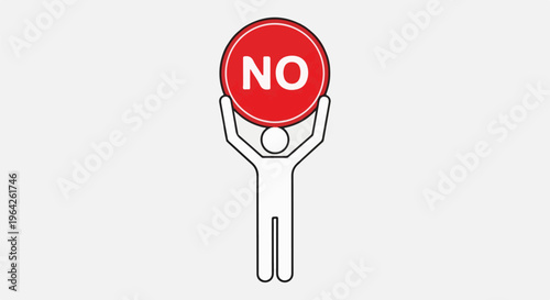 Simple line art figure holding a red circle with "NO" in white letters
