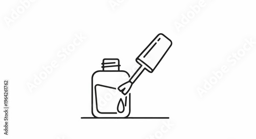 Simple outline graphic of a nail polish bottle with applicator and a drop