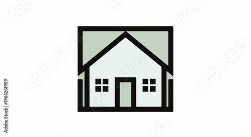 Simple line art of a light blue house with gray roof