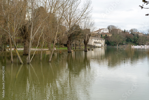Floods of lake, house, village provence. High quality photo. Besse-sur-Issole