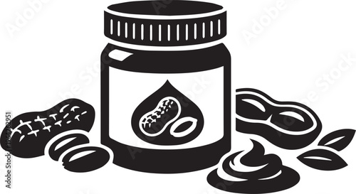 National Peanut Butter Day Vector Illustration with Jar and Peanuts in Black Flat Style