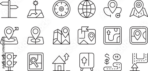 Collection of navigation and location icons for digital use