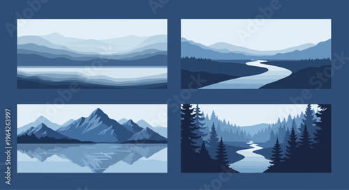 Mountain landscapes illustration collection nature scenery designs
