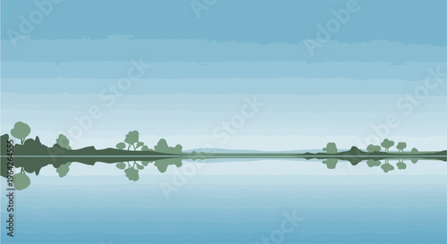 Tranquil water reflection landscape serene environment minimalist design