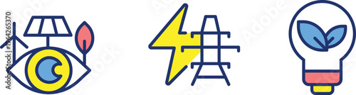 Illustrations of renewable energy sources and electricity concepts