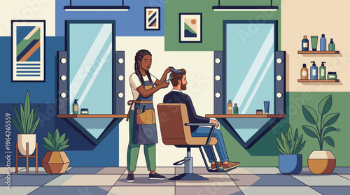A tranquil hair salon scene depicting a skilled stylist at work, showcasing care and professionalism while enhancing self-esteem and personal grooming in a serene environment.