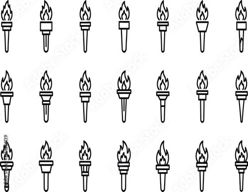 Silhouette of multiple torches in rows on a plain background silhouette