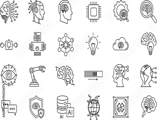 Quadro em tela Collection of 20th century silhouette style icons and symbols in black and white