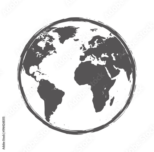 Grunge style dark gray Earth globe white continents