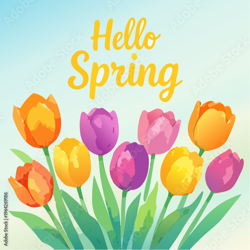 happy easter card with tulips and eggs