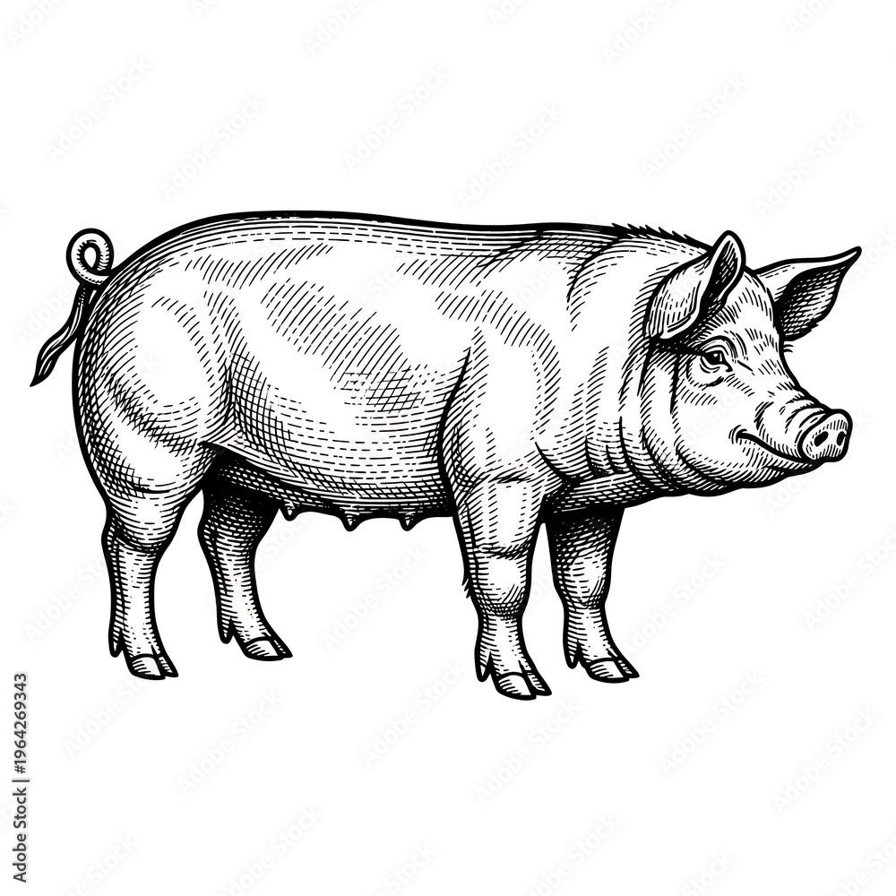 Fototapeta premium line art pig illustration isolated on transparent background