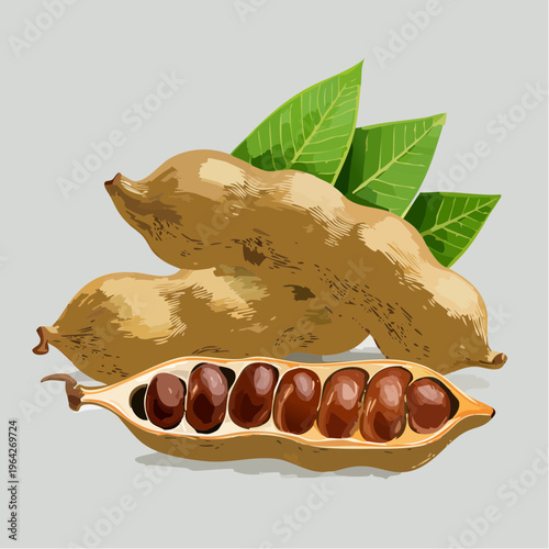 An illustration of peanuts with leaves and opened pod showing seeds.