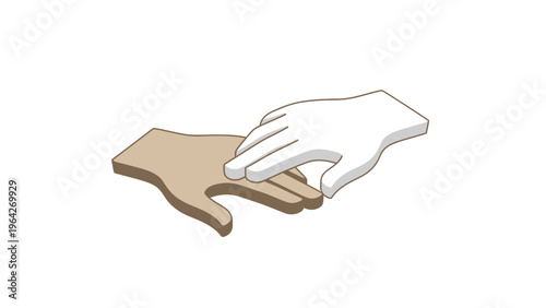 A hand in a latex glove holds a Christmas cookie cutter as a symbolic gesture of a business partnership design concept featuring human fingers and a palm on a white background.