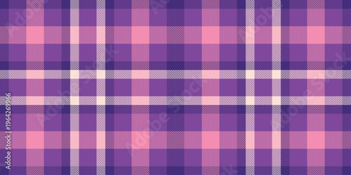Seasonal background seamless tartan, 1970s vector fabric texture. Flooring textile pattern plaid check in violet and indigo colors.
