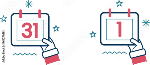 Turning the calendar page from the last day of the month to the first day of a new month