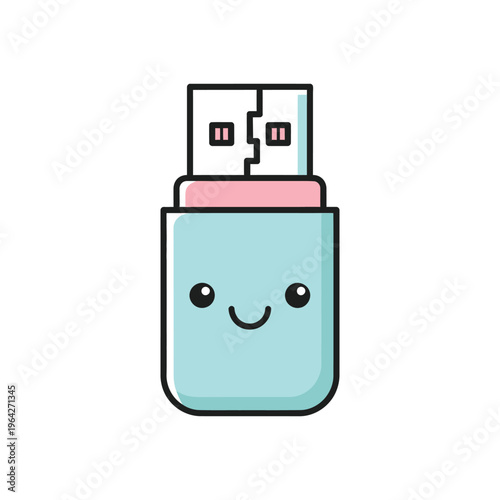 Cute cartoon USB flash drive smiling.