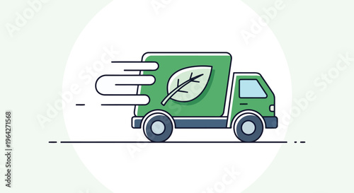 Green eco friendly delivery truck with leaf icon for sustainable logistics