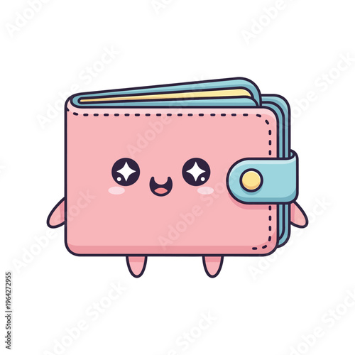 Cute Cartoon Pink Wallet Character.