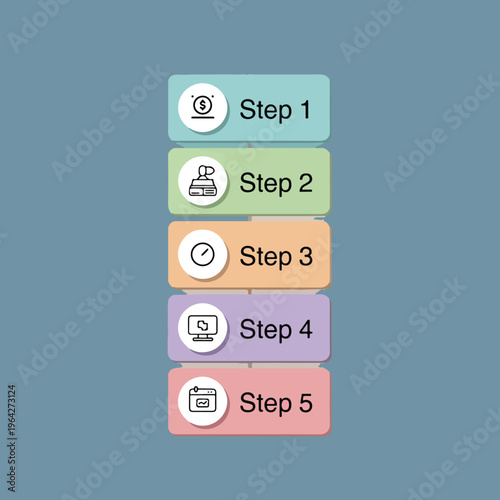 Vertical Timeline Infographic Template Step-by-Step Process with Stacked Rounded Cards, Clean Business Vector Design eps