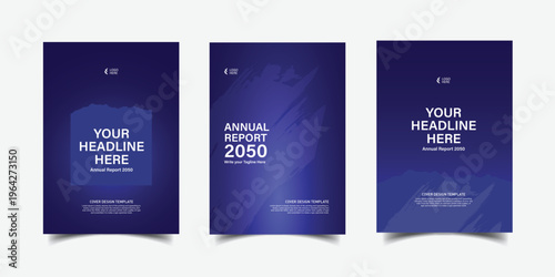 Modern blue gradient brochure cover with abstract wave lines. Corporate Annual Report Design. 