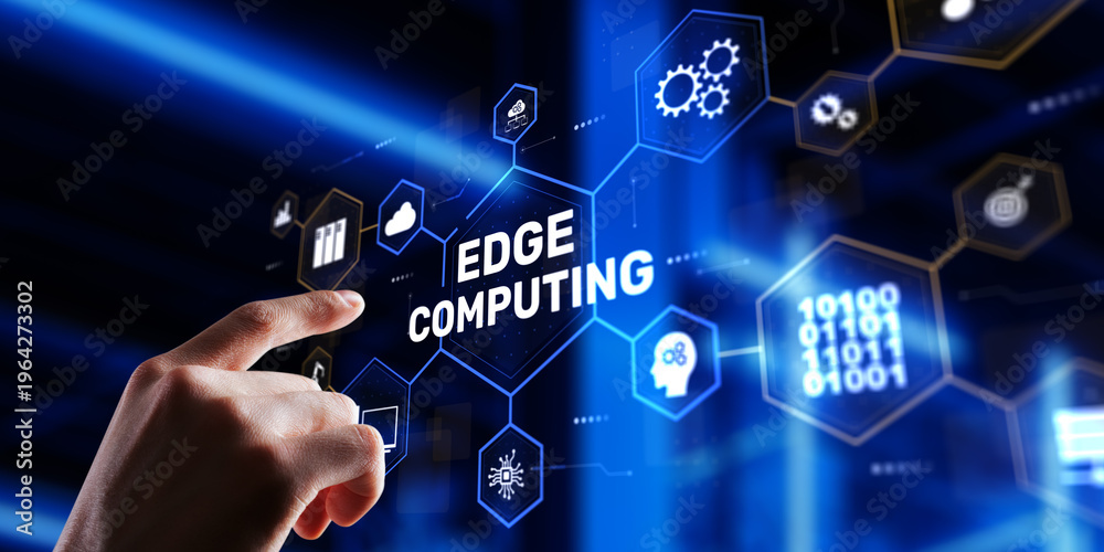 Obraz premium Edge computing technology with decentralized data processing and low-latency network solutions