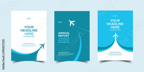 Corporate travel agency flyer template with minimal sky theme. Corporate Annual Report Design. 