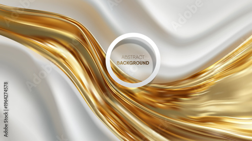 Luxury Modern Abstract Background with Flowing White Waves and Golden Fluid Lines