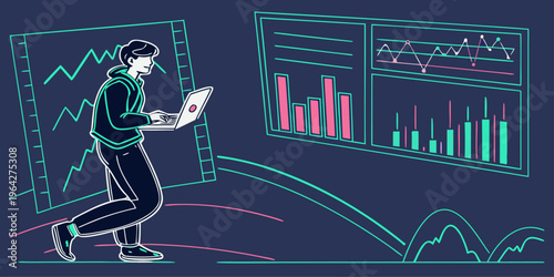 Business financial chart with upward arrow graph, glowing stock market data visualization and investment growth analysis concept.