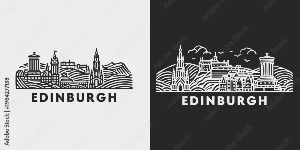 Fototapeta premium Edinburgh Scotland Cityscape Line Drawing