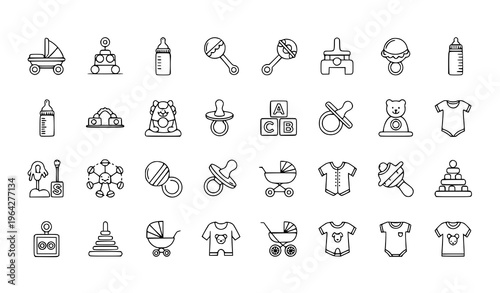 Kids Vector Icon Set Linear Outline Editable Stroke Isolated Children Toys Education Stock Illustration