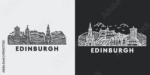 Edinburgh Scotland Cityscape Line Drawing