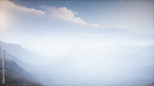 A serene view unfolds as gentle clouds linger over distant mountains. Soft hues blend seamlessly in a painted sky, creating an atmosphere of calm and wonder. Natures beauty captivates all.