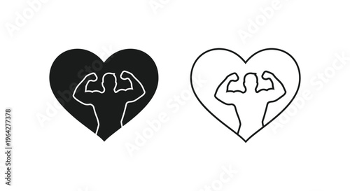 Heart shaped flexing arm muscles symbol Vector