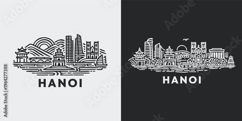 Hanoi Vietnam City Skyline Vector Graphic