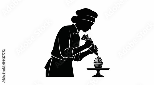Skilled Baker Artfully Decorating a Delicious Cupcake with Precision Piping for Confectionery Delight