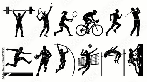 Collection of diverse sports silhouette icons representing various athletic activities