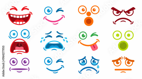 Collection of cartoon face emojis with various expressions and emotions
