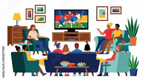 Friends and Family Enjoying a Football Game Together on Television at Home