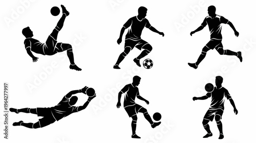 Collection of Football Player Silhouettes in Various Action Poses