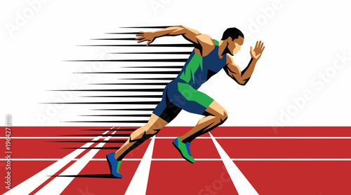 Athletic runner sprinting on a track, speed lines indicating fast motion